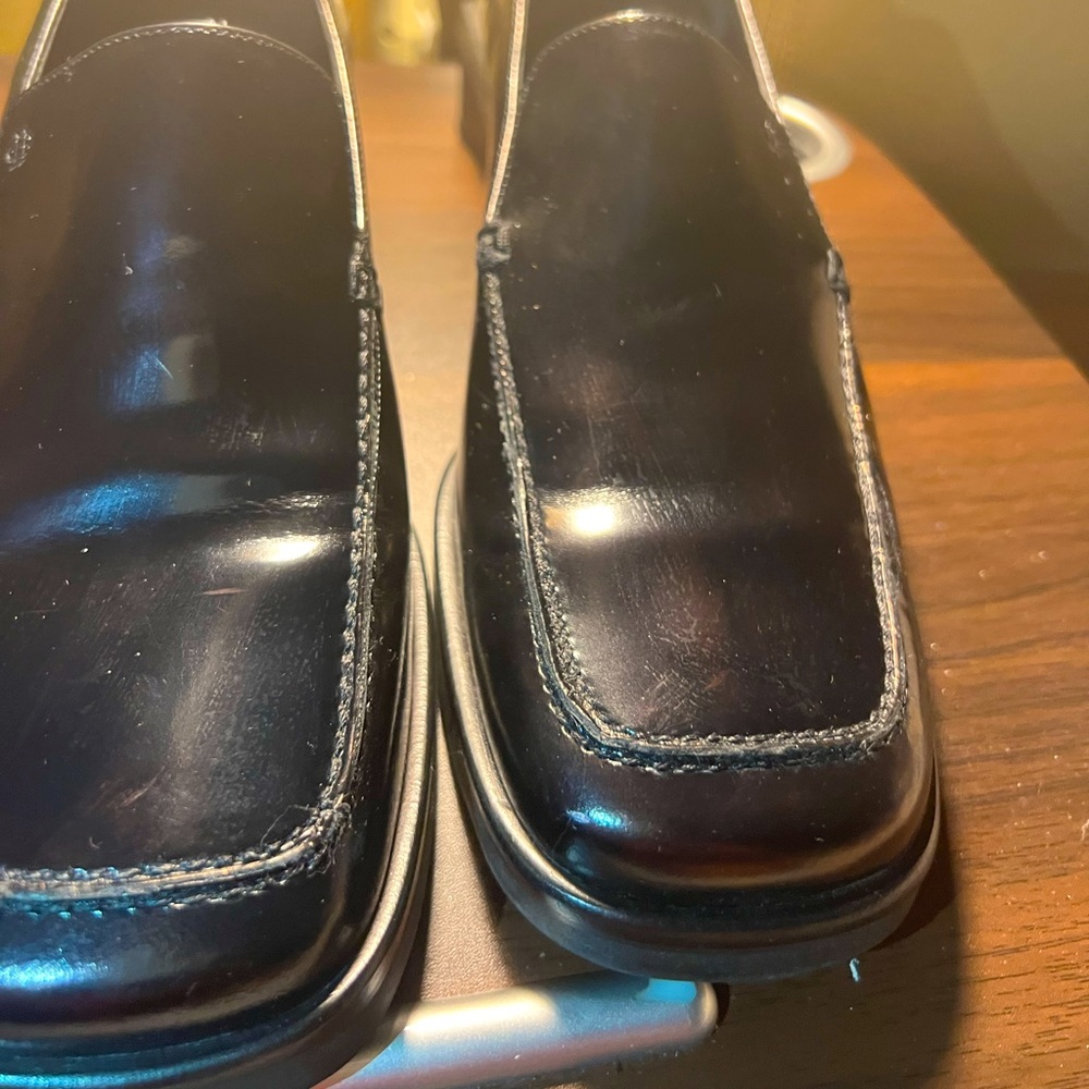 7M Cole Haan Studio Womens Loafers Black patent Leather Square heel Toe Slip on